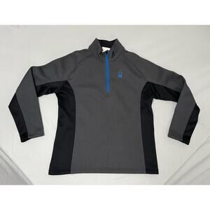 Spyder Gait Knit Sweater Men's XL Gray Black Blue Long Sleeve 1/4 Zip Polyester